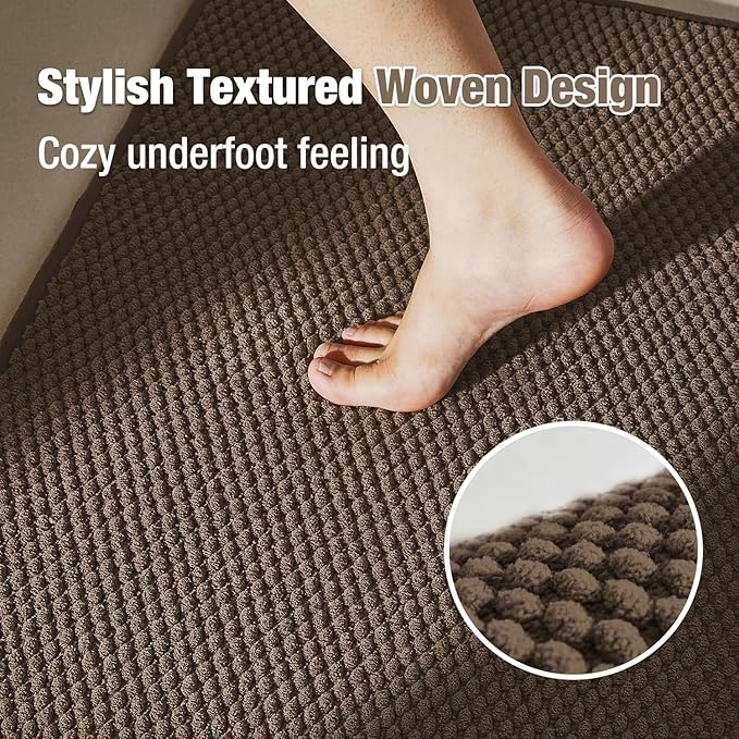 Bathroom Rugs Non Slip Washable, Super Absorbent Thin Bath Mat Small Quick Dry Low Pile Bathroom Rug, Brown 16" x 24" / 1'4" x 2'