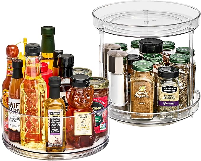 Sorbus 9 Inch Clear Lazy Susan Organizer Set, 1 Tall Turntable Organizer for Spice Organization for Cabinet, One 2 Tier Lazy Susan for Kitchen, Home, Office, Closet, Laundry Room Organization