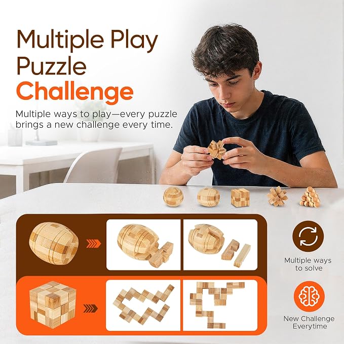 Wooden Brain Teaser Puzzles, 9pcs 3D Brain Teasers for Adults Teens Kids, Logic Mind Puzzle Box Lock Toy Removing Assembling 3D Small Puzzle Gift Set, Small 3D Unique IQ Hand Puzzles