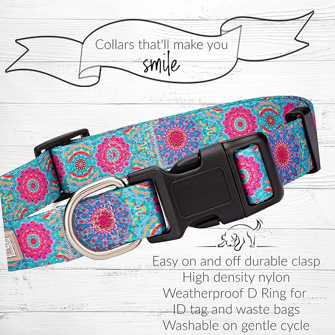Lucky Love Dog, Boho Chic Matching Dog Collar and Leash Set, Vivid Pink and Turquoise Collar and Leash for Dogs, Soft, Adjustable, Safe for Training and Walking - (Small, Clara Combo)