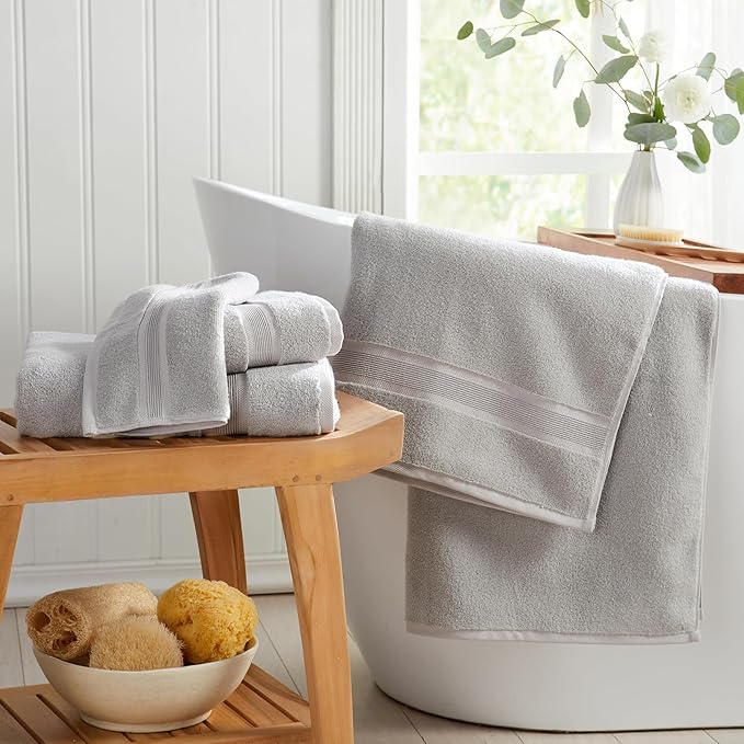 Springtree Home Luxury Bamboo Rayon Bath Towel Set of 4 | 35% Bamboo Rayon - 65% Cotton | Absorbent Quick-Dry Towels for Bathroom | Oeko-TEX Standard 100 Cotton | Grey - 4 Pack