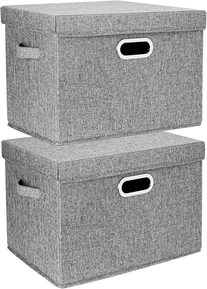TYEERS Large Collapsible Storage Bins with Lids, Organization Bins for Closet Storage, Clothes Storage, Folding Storage Box with Lids for Home Office Storage - 2 Pack - Gray