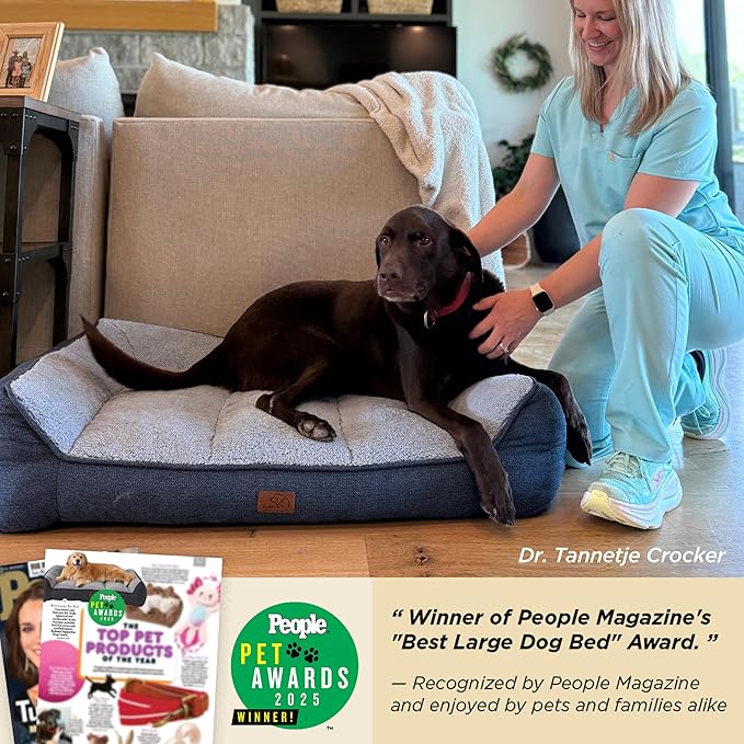Bedsure SupportMax™ Orthopedic Dog Beds Large Sized Dog - Extra Thick Supportive Large Dogs Bed with Waterproof Washable Cover, L Plus Comfort Pet Sofa with Soft Sherpa and Nonskid Bottom, Blue, 38"