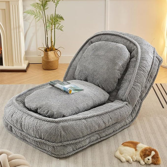 Adjustable 5-Position Human Dog Bed for People, Big Comfy Plush Floor Gaming Lazy Sofa Chair with Pillows & Back Support, Foldable Lounge Loveseat Couch for Living Room Bedroom (Gray)