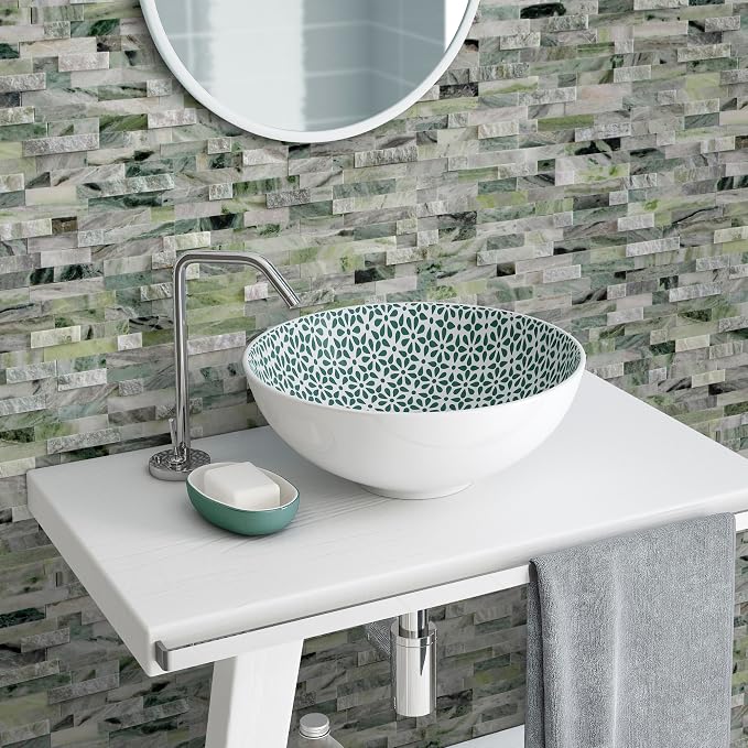 SUNWINGS 5-Sheet Peel and Stick Mosaic Natural 3D Stone Self Adhesive Marble