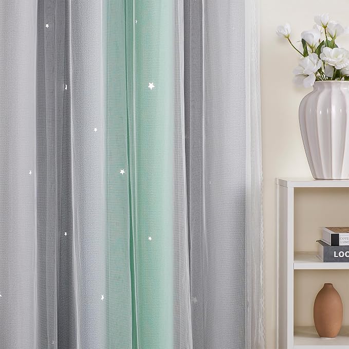 XiDi Curtains for Bedroom Decor, Rainbow Green LightgreyGrey34/45/1