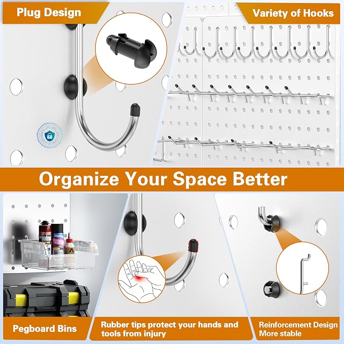 Peg Board, 84pcs Metal Pegboard Kit, Includes 4 Pack 24''X12'' Large White Peg Board with Accessories and Hook Locks, Heavy Duty Peg Boards for Walls Home, Garage Tool Storage, Workbench