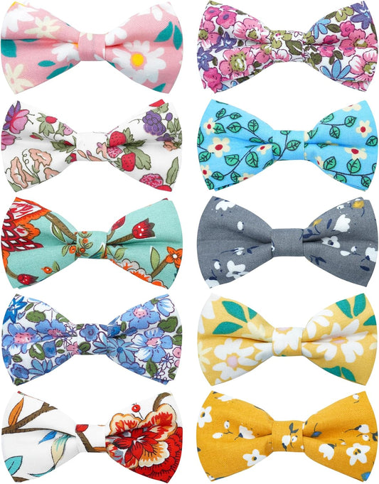 PET SHOW 10 Pack Floral Small Dog Bow Ties Sliding Collar Attachments Puppy Cats Spring Bowties for Medium Dogs Daisy Rose Bowknots Party Holiday Pet Grooming Accessories