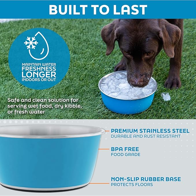 Master Pet Supply Stainless Steel Dog Bowls Set of 2 (32 Oz Each) with Non-Slip Rubber Base - Rose Quartz - Basic Dog Food Bowl Water & Food Bowls for Small Medium Large Dogs & Cats, Metal Dish