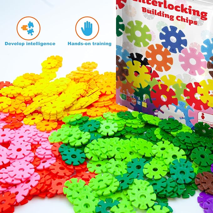PicassoTiles Building Chip Interlocking Disc Construction Blocks in Yellow Color STEM Learning Early Education Toy Engineering Playset Child Brain Development for Toddlers Girls Boys Kid Age 3+ PTF108