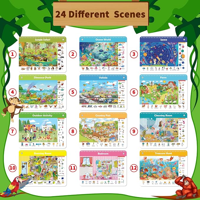 Elfew Search and Find Reusable Activity Book for Kids 3-5 4-8, Travel Games | 24 Unique Themed, Wipe Clean Educational Toys, Car Games Travel Toys for Toddlers, Kids Airplane Road Trip Travel Essentials