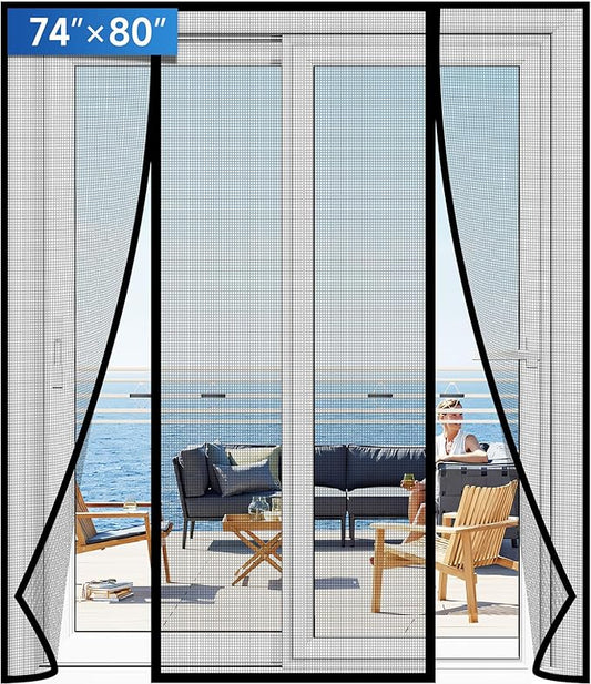 Magnetic Screen Door Upgraded PET Mesh Stronger Than Fiberglass and Polyester,Hands Free,Keeps Bugs Out,Pet & Kid Friendly,Suitable for Sliding Door,Large Patio Door and French Door-74''x80''