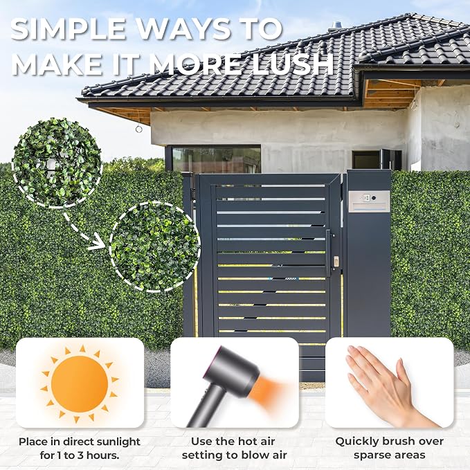 Artificial Grass Wall Panel Screen: 20"x20" 24P UV-Anti Faux Boxwood Panels