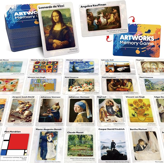 80 PCS Artwork Matching Game, 40 Famous Painting Memory Cards Bilingual Language Picture Match Game, Educational Learning Toys Enhance Memory & Matching Skills for Kids Ages 3 and Up