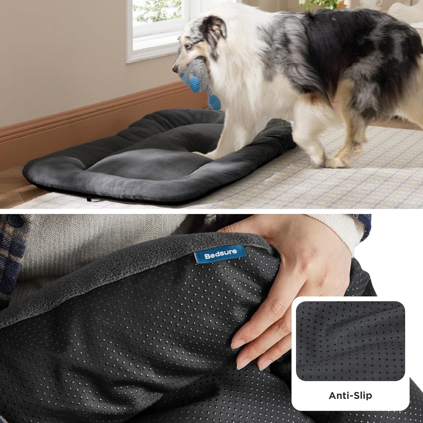 Bedsure Washable Dog Crate Pad for Extra Large Dogs, Anti-Slip Puppy Kennel Dog Bed for Crate - Ultra Soft Fleece Flat Thin Pet Mat (Not Chew Proof), Grey XXL 47"x29"