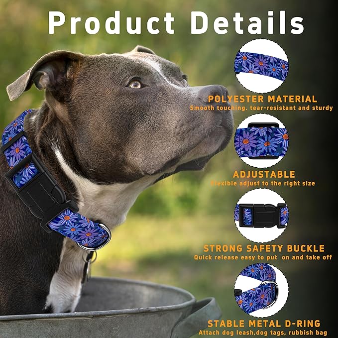 Dog Collar, Classical Indian Spirit Boys Girls Puppy Collar for Small Medium Large Dogs, Adjustable Soft Indian Pet Collar with Safety Buckle for Male Females(Purple,XS)