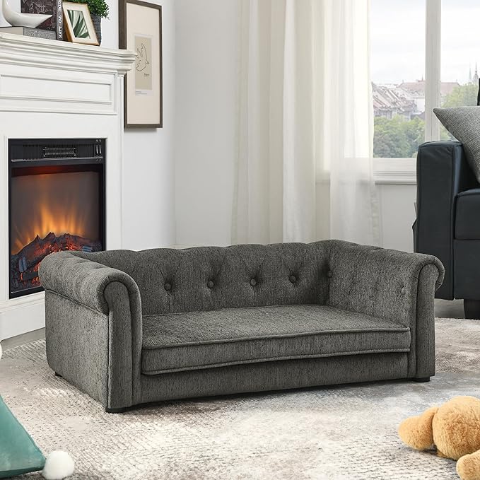 Dog Sofa Couch for Medium to Large Dogs, Memory Foam Dog Couch with Washable Fabric, Removable Cushion, Sofa Bed for Medium and Large Dogs, Dark Gray