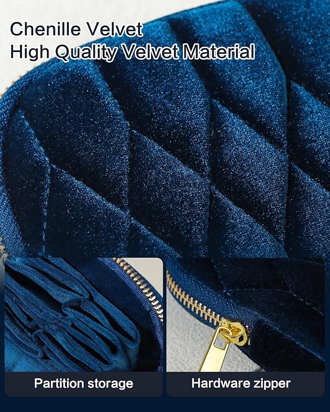 Small Travel Jewelry Case, Mini Travel Jewelry Bag with Zipper, 5-Layer Velvet Organizer Pouch for Bracelet Rings Earrings - Diamond Stitched Velvet BarbiePink