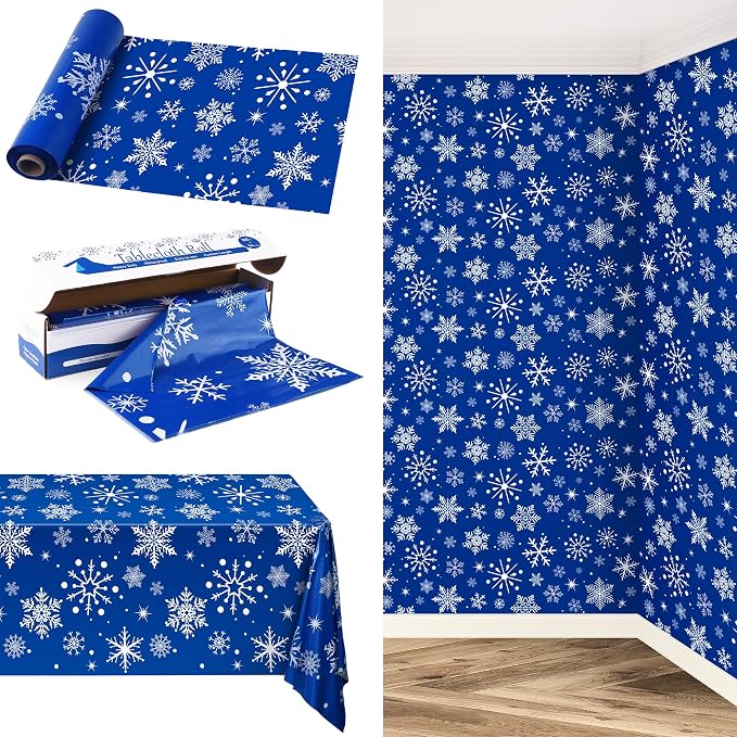 Kochorie 100 Ft x 54 Inch Blue Snowflake Tablecloth Roll