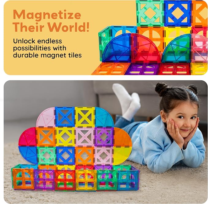 PicassoTiles Magnetic Building Block Quarter Round and Window Set Magnet Construction Toy Educational Kit Engineering STEM Learning Playset Child Brain Development Stacking Blocks Playboards
