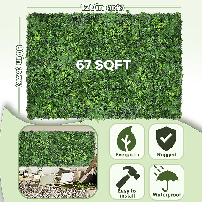 Artificial Green Boxwood Grass Wall Roll: 80"x120" UV Protected Ivy Privacy