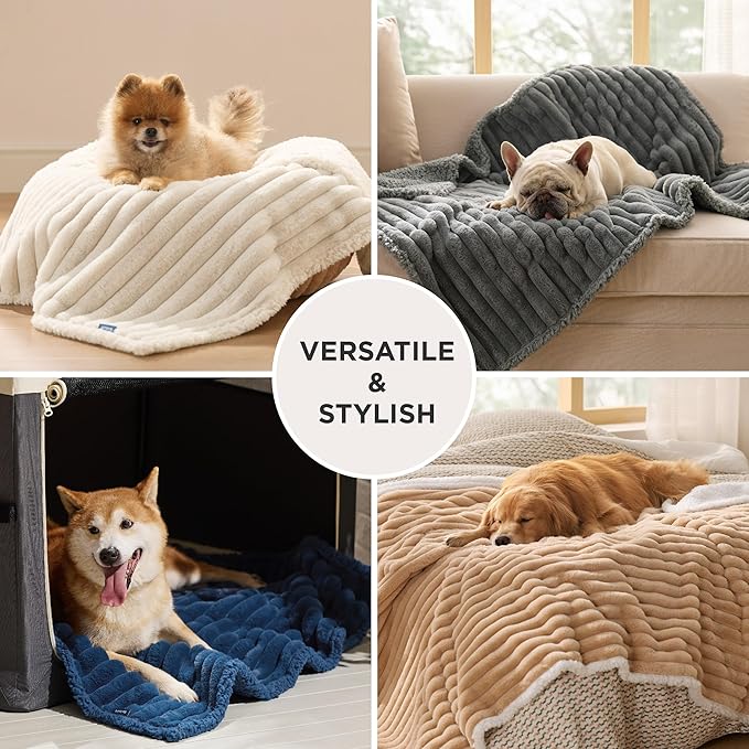 Bedsure ComfyFleece Orthopedic Dog Bed with Waterproof Dog Blanket for XL Dogs, Blue