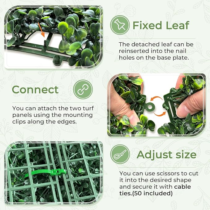 Artificial Grass Wall Panel Screen: 20"x20" 24P UV-Anti Faux Boxwood Panels