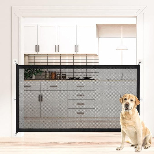 NWK Magic Dog Gate for Stairs Pet Gate for The House Providing a Safe Enclosure for Pets to Play and Rest, 6 Hooks Design (30'' X 70'')