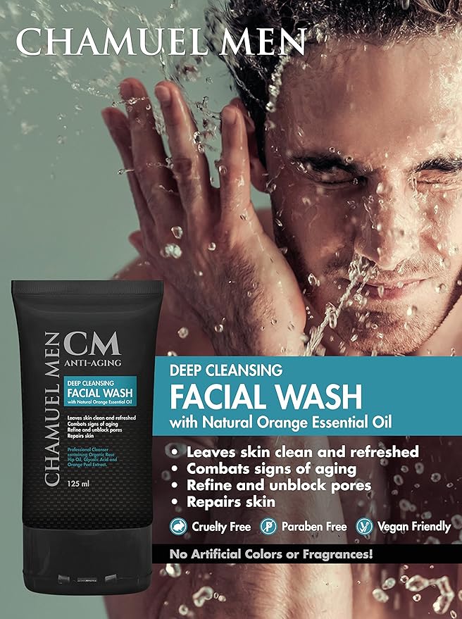 Anti-Aging Face Cleanser - Deep Cleaning & Exfoliating Mens Face Wash Fights Acne & Wrinkles w/Organic Rose Hip, Aloe & Glycolic Acid for Oily, Dry, Sensitive or Combination Skin, 125ml.