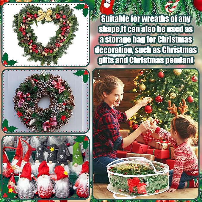 Shappy 6 Pcs 36 Inch Christmas Wreath Storage Container Clear Wreath Storage Bags PVC Waterproof Garland Bags with Clear Window Dual Zippers and Handles for Xmas Holiday Artificial Garland (White)