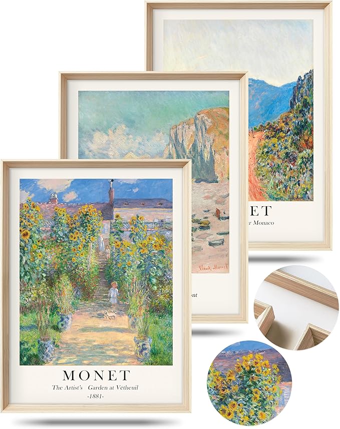 HesenDot Framed Claude Monet Wall Art 3 Piece, 12x16in High Framed Design