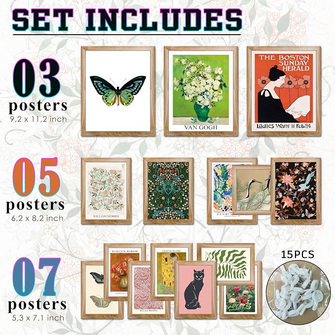 LANCHI95 Eclectic Framed Wall Art Set of 15 – Colorful Gallery Wall Decor