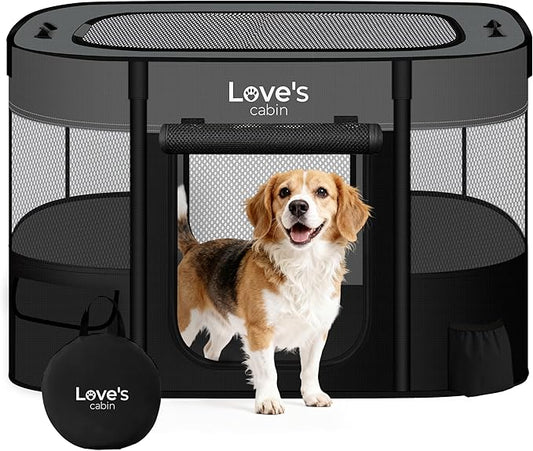 Love's cabin Pet Puppy Dog Playpen, Large Dog Tent Crates Cage Indoor/Outdoor, Portable Exercise Playpen for Dog and Cat, Foldable Pop Up Dog Kennel Playpen with Carring Case (L, Grey)