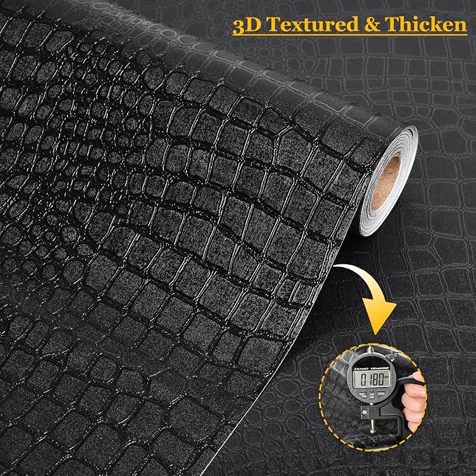Fititem Black Peel and Stick Wallpaper 118inL 17.3inW Modern Black Crocodile