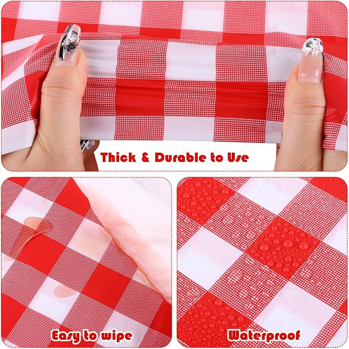 Kochorie 54 Inch x 500 Ft Red Checkered Plastic Table Cloth Roll Disposable