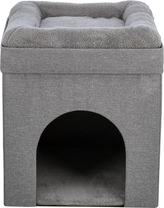 Trixie Crazy Cube Stackable Cat Condo with Sisal Scratching Surface & Reversible Plush Cushion – Tool-Free Assembly, Collapsible Modular Indoor Cat Furniture, Sturdy MDF Cave, Supports up to 35 lbs