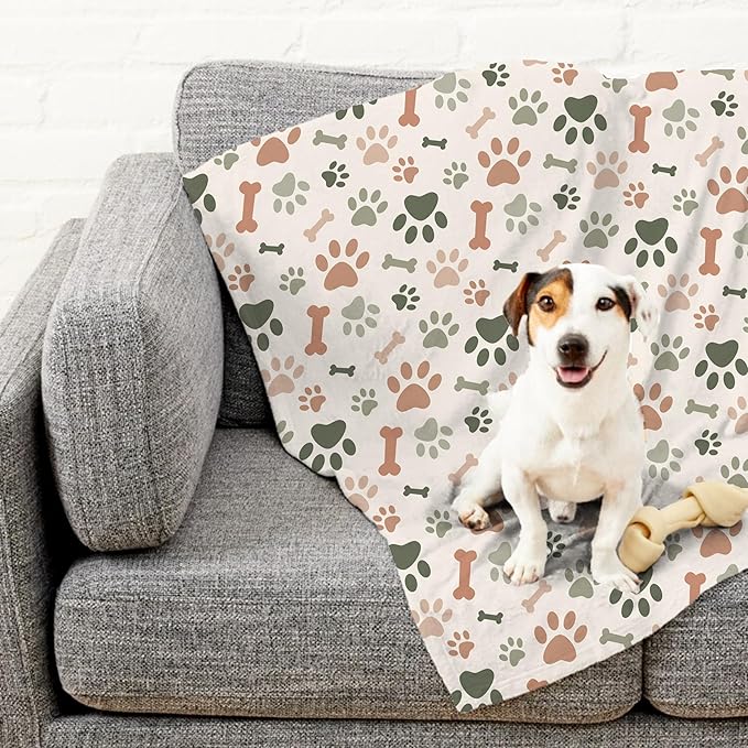 Cream Paw Print Plush Pet Lightweight Blanket - 60" x 80" - Cute for Dogs - Gifts and Puppy Essentials - Printed in America
