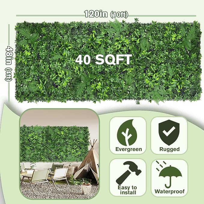 Artificial Green Boxwood Grass Wall Roll: 48"x120"（40SQFT） UV Protected Ivy