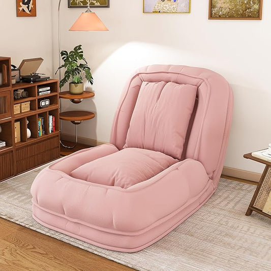 Adjustable 5-Position Human Dog Bed for People, Big Comfy Plush Floor Gaming Lazy Sofa Chair with Pillows & Back Support, Foldable Lounge Loveseat Couch for Living Room Bedroom (Pink①)