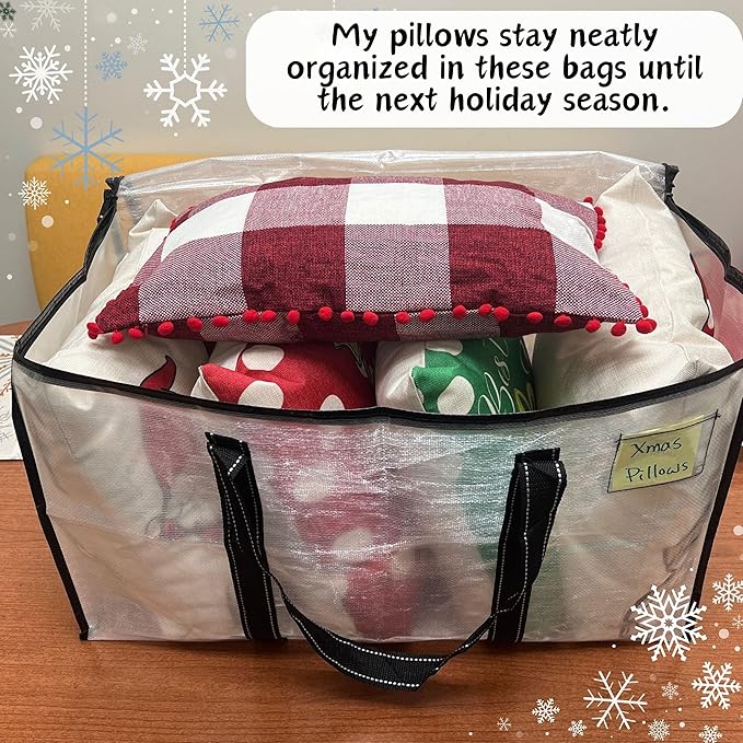 VENO 6 Pack Moving Bags & Large Christmas Storage Bins with lids for Decorations, Garland, Lights. Moving Boxes Packing Supplies for College Dorm. Extra Large Heavy Duty Totes (Clear-6 Pack)