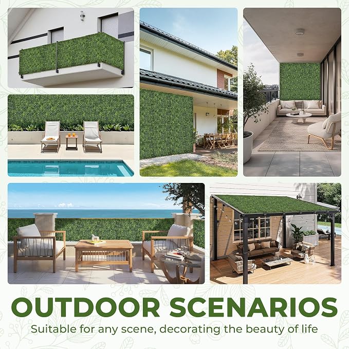 Artificial Grass Wall Panel Screen: 20"x20" 24P UV-Anti Faux Boxwood Panels