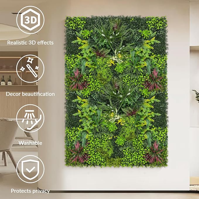 Artificial Grass Wall Boxwood Plant Panel: 20"x20" UV Resistant Green Leaves