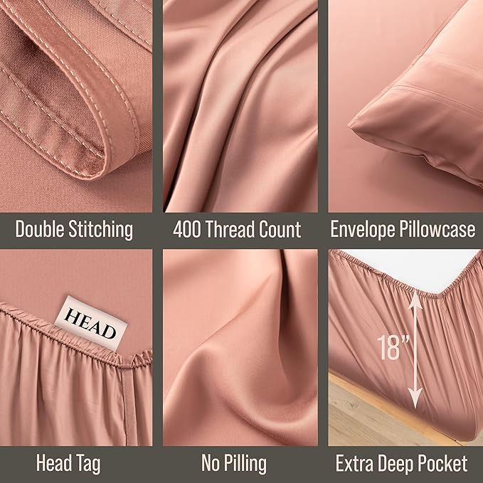 Bella Coterie Luxury Bamboo Viscose King Size Sheet Set | 100% Organically Grown | Ultra Soft | Cooling for Hot Sleepers | 18" Deep Pocket [Raisin]