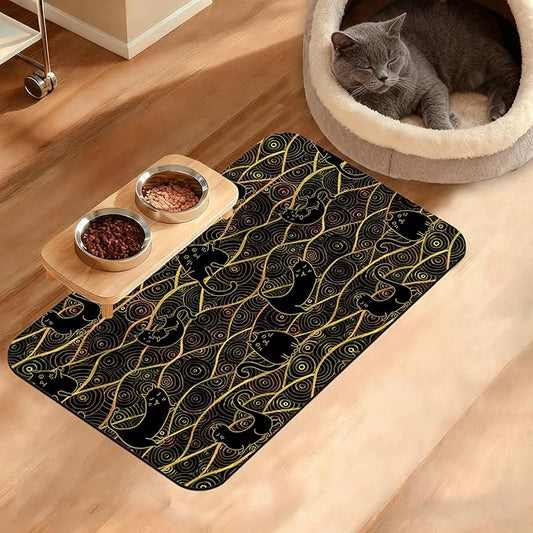 Japanese Cats Feeding Mat,Absorbent Quick-Dry Cat Dog Food and Water Bowl Mats,Non-Slip Rubber Backing Mat,Cat Dog Accessories Supplies 12" x 20"