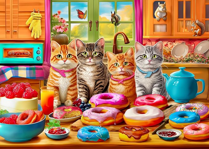300 Piece Puzzles for Adults Kids Ages 6-8 8-12 - Kittens and Donuts | Gift for Kids