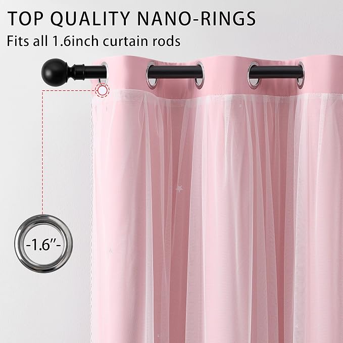 XiDi Light Pink Girls Curtains for Bedroom, Girls Room Blackout Curtains for 63