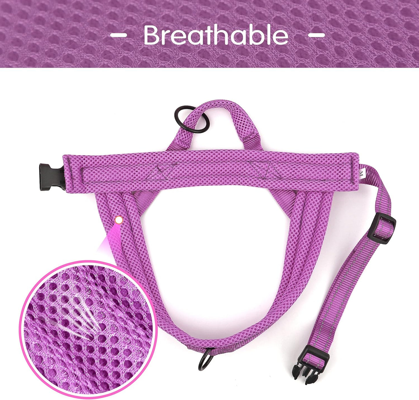 Didog No Pull Dog Harness with Soft Mesh Padded,Reflective & Quick Fit Light Weight Dog Strap Vest Harness,Easy for Walking Training (M:Chest 21-26", Purple)