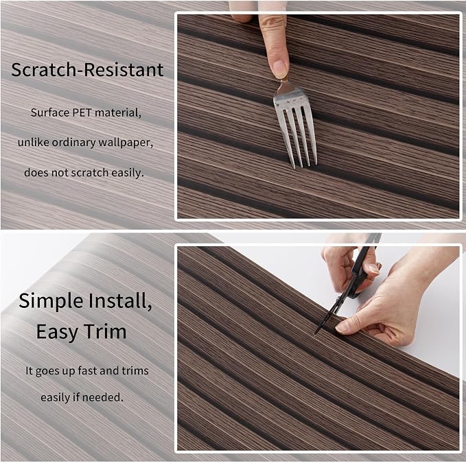 Haimin Wood Grain Slat Wall Panels Peel and Stick Faux Wood Thick Wallpaper