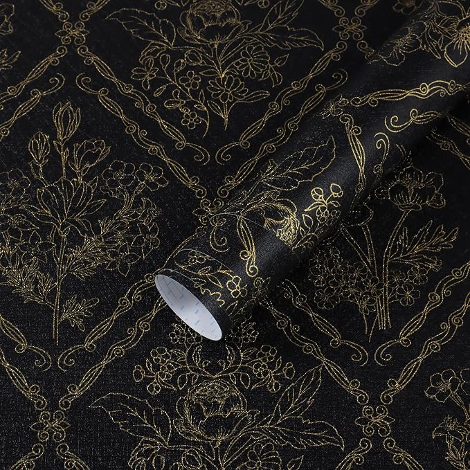 Toduso Peel and Stick Wallpaper Vintage Wall Paper Boho Contact Paper Black and
