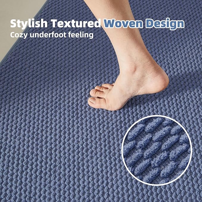 Small Bathroom Rugs Non Slip Washable Bath Rugs Super Absorbent Bathroom Rug Thin Quick Dry Low Pile Bath Mats, Denim Blue 12"x12"